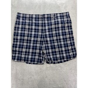 True Nation Shorts Men 56 Blue Plaid Flat Front Casual 100% Cotton